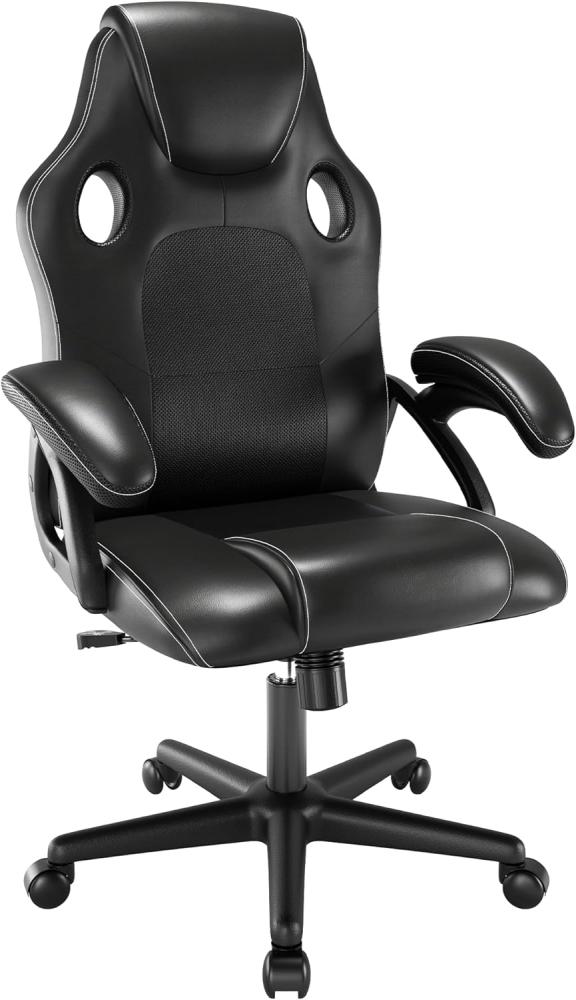 Play haha. Gaming Stuhl Büro Stuhl Drehstuhl Computer Stuhl Ergonomie Konferenz Stuhl Arbeits Stuhl Lordosenstütze PU-Leder Verstellbarer Arbeitsstuhl Gaslift ist SGS-geprüft(Schwarz) Bild 1