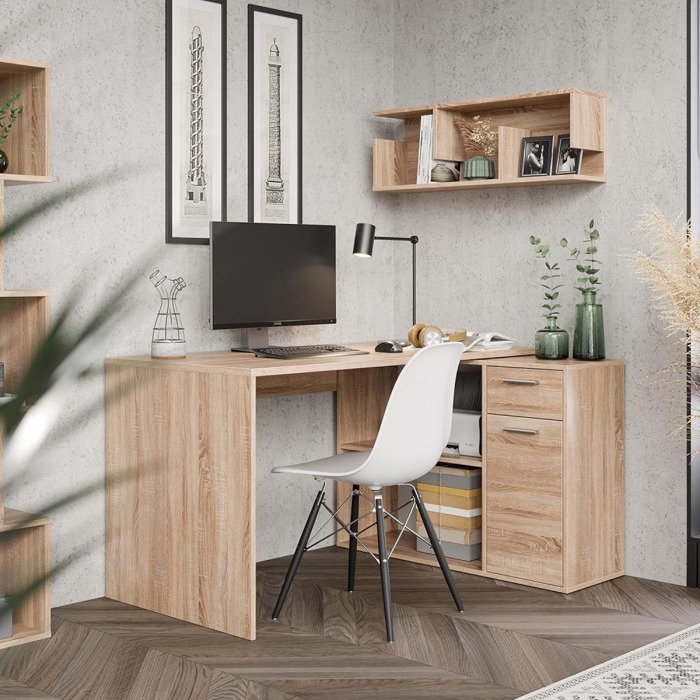 Schreibtisch klein 136 x 101 x 75 cm Eiche Sonoma braun – Bürotisch Eckschreibtisch RICOO WM083-ES Bild 1