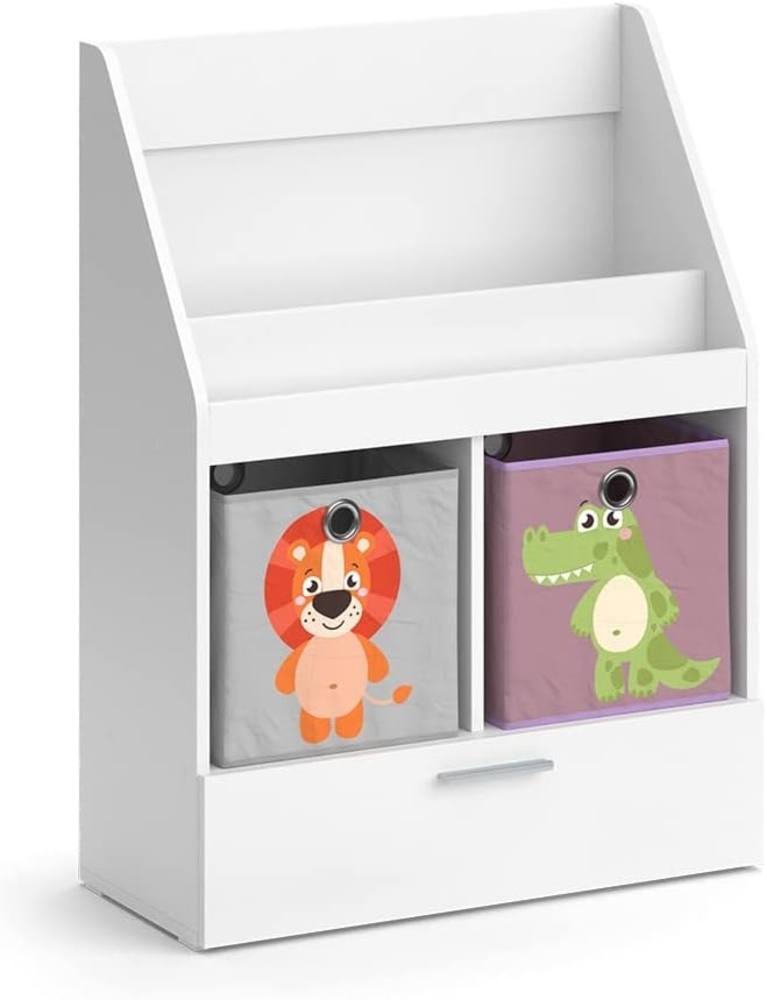 Kinderregal Luigi Weiß 72 x 96.2 cm mit Schublade und 2 Faltboxen opt. 4 Vicco Bild 1