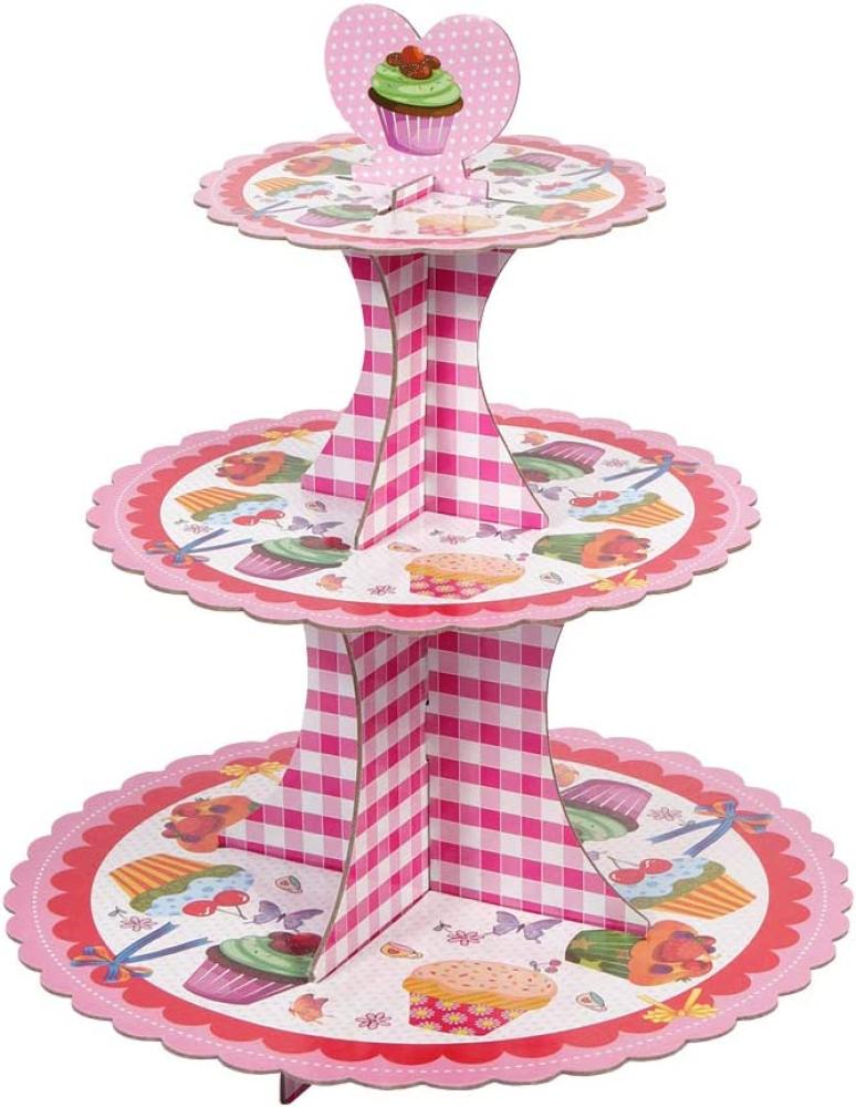 Alsino 3 Etagen Turm Cupcake Party Display Tortenständer Kuchenständer ca. 35 cm Hoch für Desserts aus Pappe Cupcake Bild 1