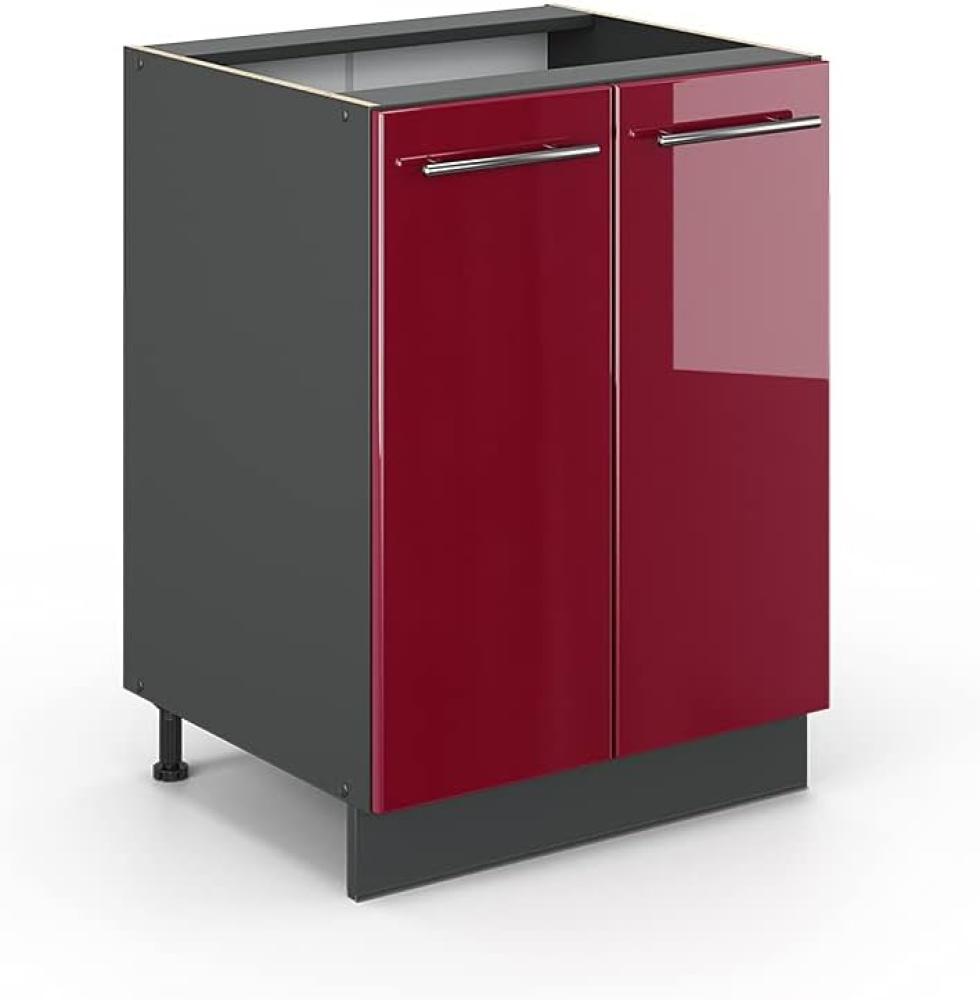 Vicco Küchenunterschrank Fame-Line, Bordeaux Hochglanz/Anthrazit, 60 cm, AP Marmor Bild 1