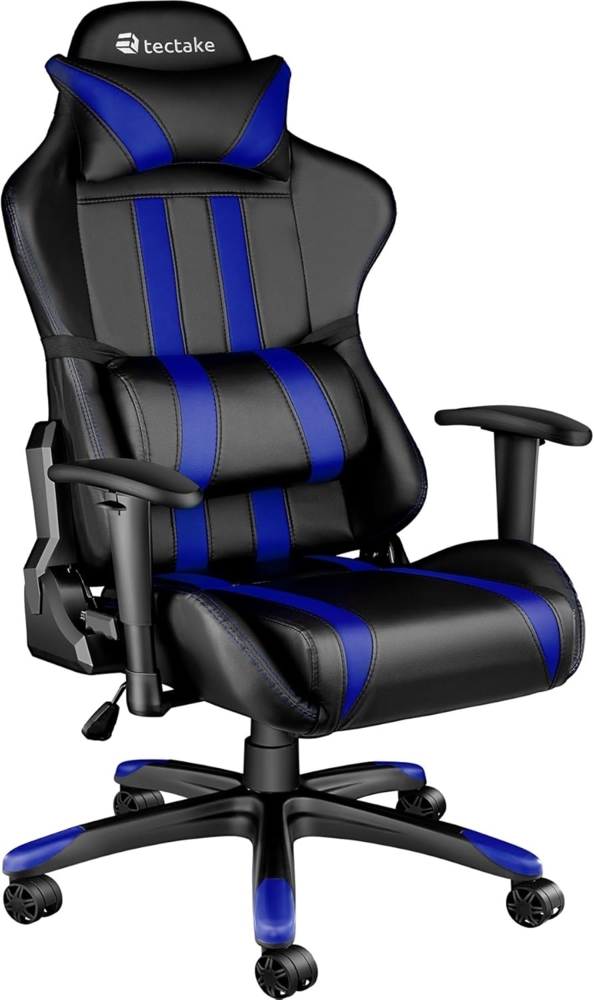 TecTake 800295 Bürostuhl Racing Gaming Stuhl ergonomisch mit Armlehnen inkl. Lordosenstütze und Nackenkissen - Diverse Farben - (schwarz blau | Nr. 402031) Bild 1