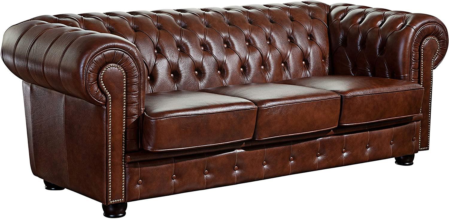 Norwin Sofa 3-Sitzer Wischleder Braun Buche Nussbaumfarben Bild 1