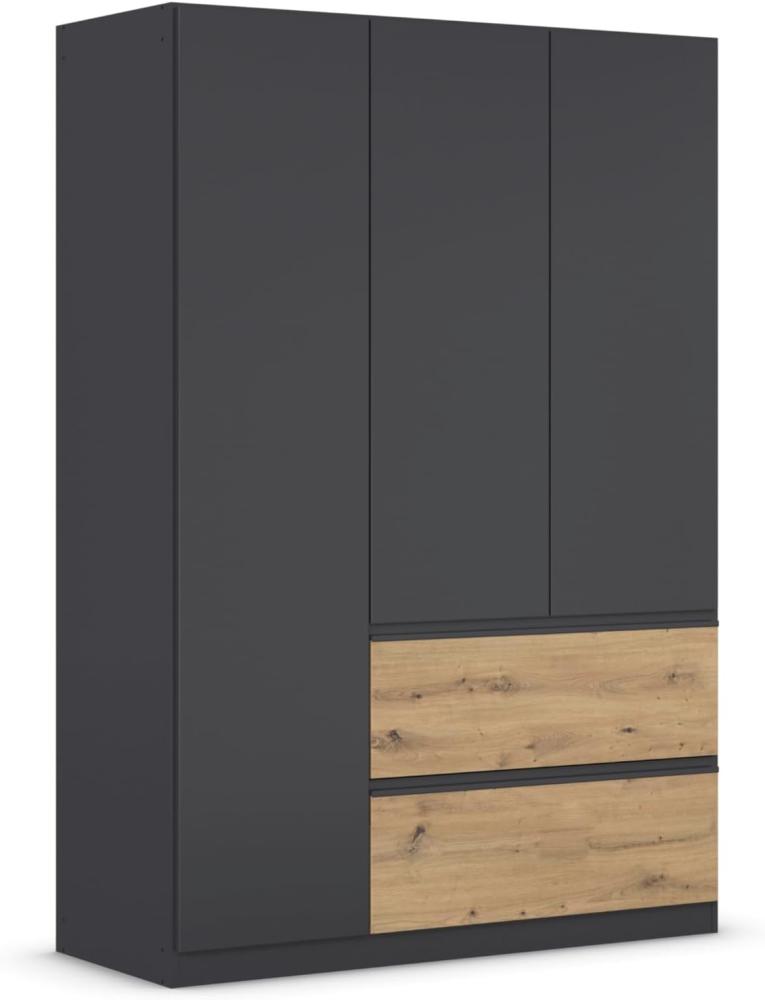 rauch Kleiderschrank, Drehtürenschrank COSTA, 3-türig, 2 Schubkästen, push-to-open, Grau metallic, 136x197x54cm Bild 1