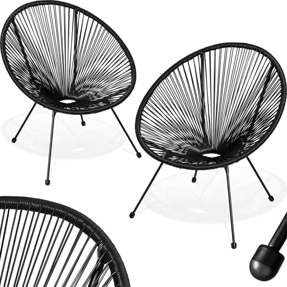 tectake 800988 2er Set Acapulco Garten Stuhl, Relaxsessel im Retro Design, Indoor und Outdoor, Lounge Sessel für Garten Balkon und Terrasse (Schwarz | Nr. 404405) Bild 1