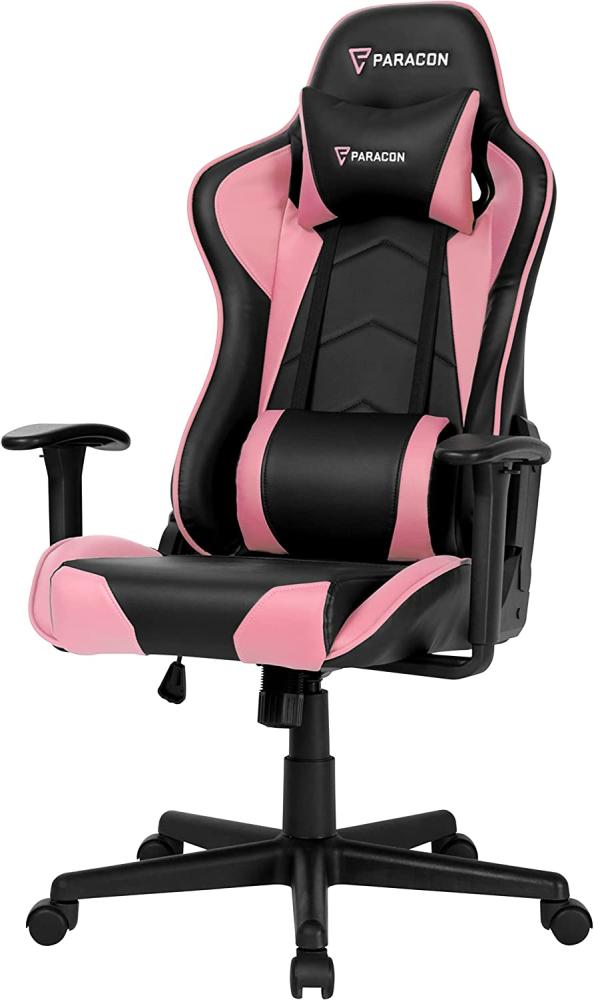 Paracon Brawler | Gaming Stuhl Bürostuhl Chefsessel Schreibtischstuhl Drehstuhl Ergonomisch mit Kippfunktion, Verstellbare Armlehnen, Kopfkissen, Nackenstützkissen, Rückenkissen | Pink Bild 1