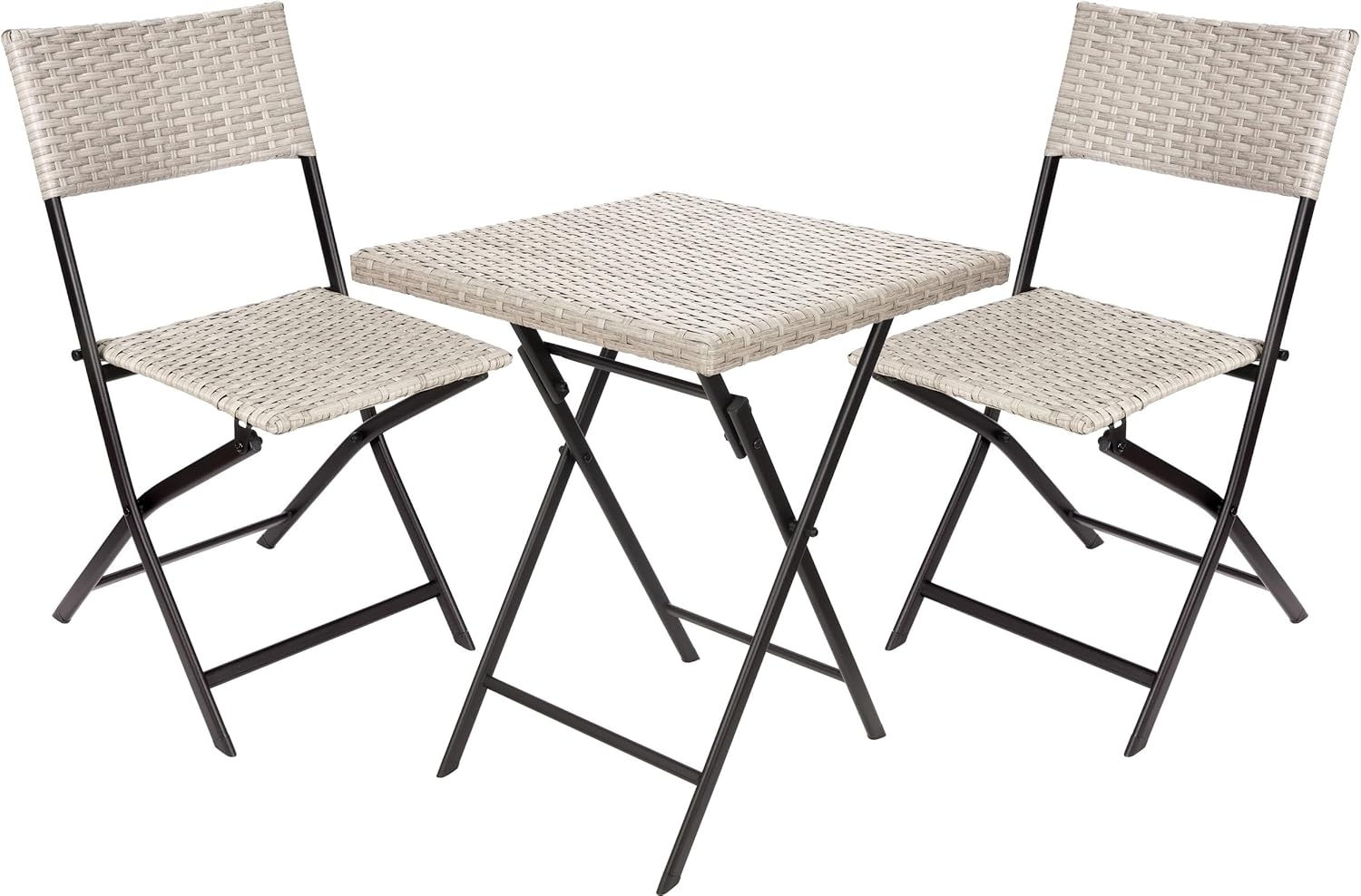 BRUBAKER Balkonset Lugano mit Tisch und Stühlen - Wetterfest klappbar und platzsparend, (Grau/Beige, 1-tlg, Bistroset mit Klappstühlen), Polyrattan Balkonmöbel Set - Sitzgruppe für Balkon Terrasse Bild 1