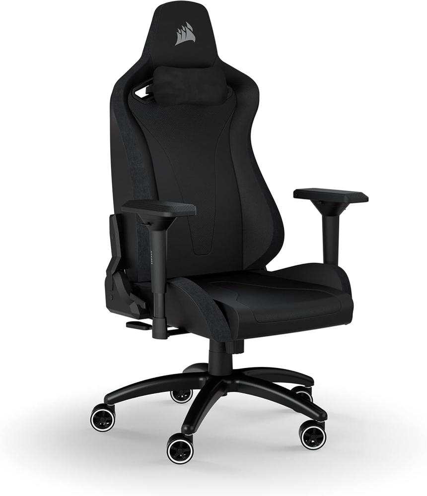 Corsair TC200 Gaming-Stuhl aus Kunstleder, Standard Fit (Langanhaltenden Komfort, Bezug aus Weichem Kunstleder, Integrierte Lendenstütze aus Schaumstoff, 4D-Armlehnen) Schwarz/Schwarz Bild 1