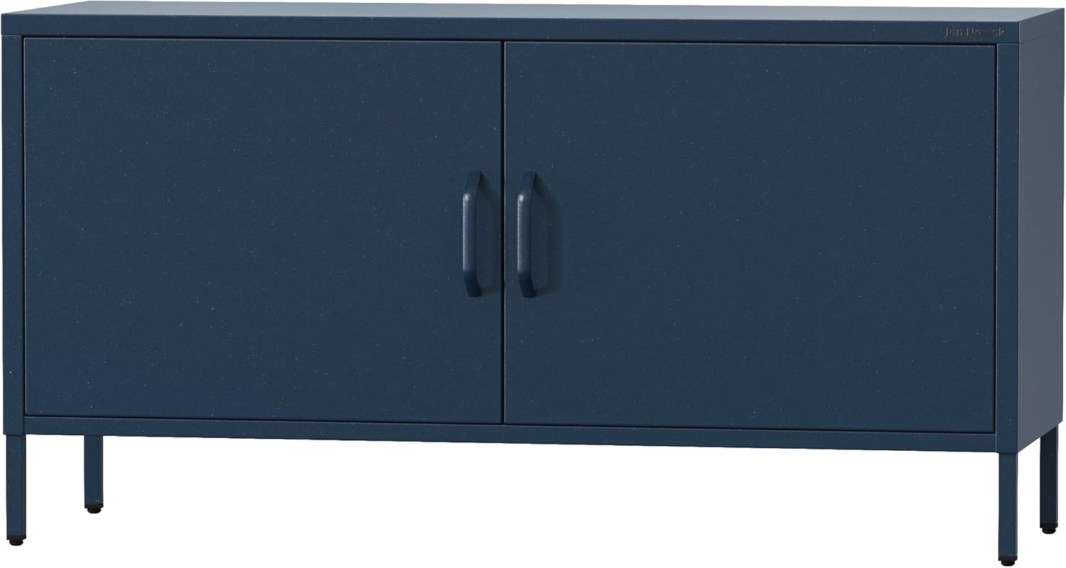 Jan Nowak TV Schrank, Fernsehschrank Metall - ROSA | TV Board Glitzernd für Wohnzimmer, Schlafzimmer | Industrial Loft Stil | Fernsehtisch mit Türen und Stauraum | 115 x 59,5 x 40 cm | Dunkelblau Bild 1