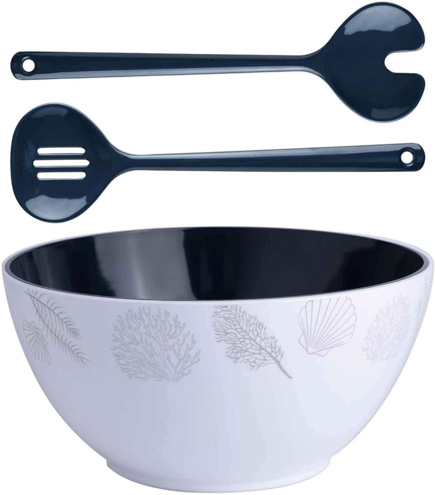 Große Salatschüssel mit Besteck, 25cm, navy weiss - Living, Bild 1