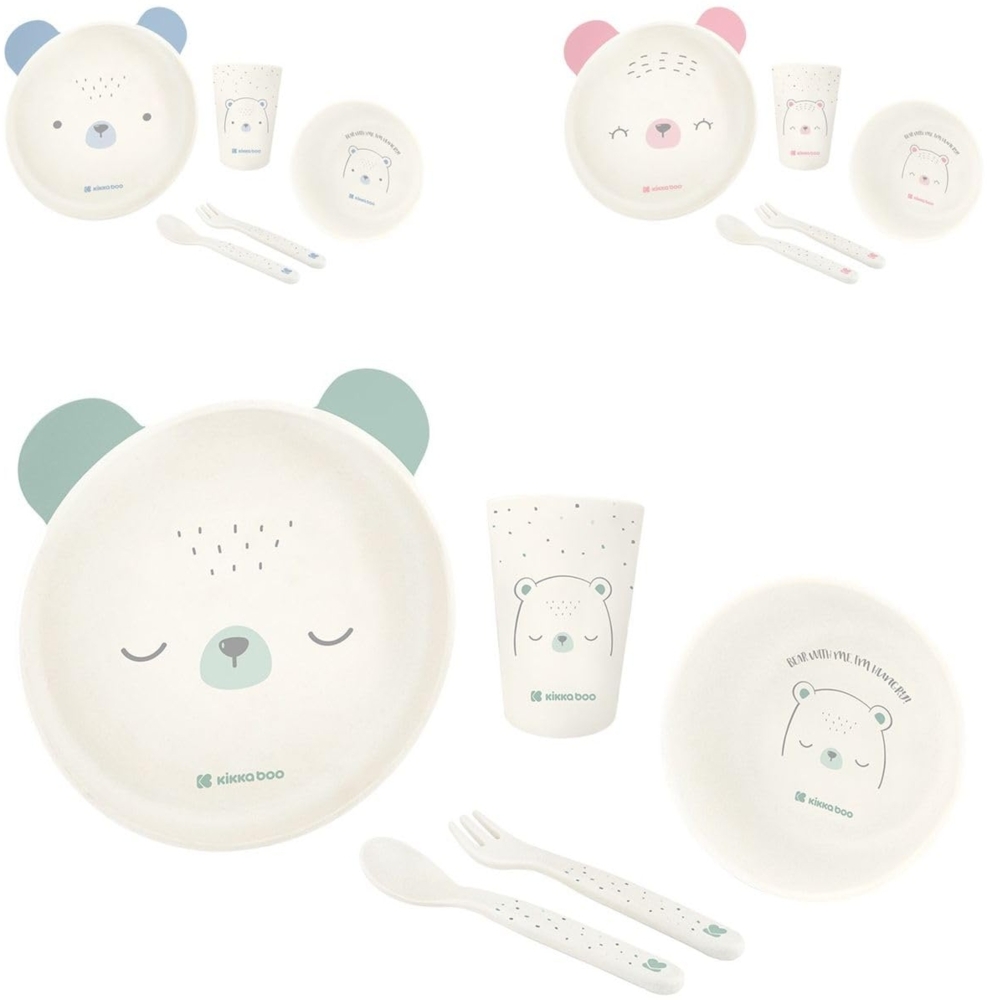 Kikkaboo Kindergeschirr Set Bear with me 5-teilig, Tiermotiv, Schale, Besteck grün Bild 1