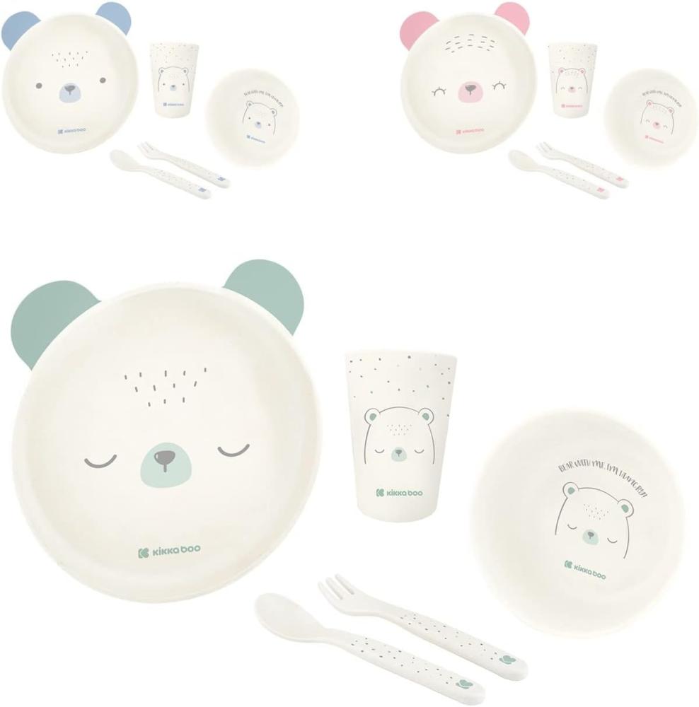 Kikkaboo Kindergeschirr Set Bear with me 5-teilig, Tiermotiv, Schale, Besteck grün Bild 1