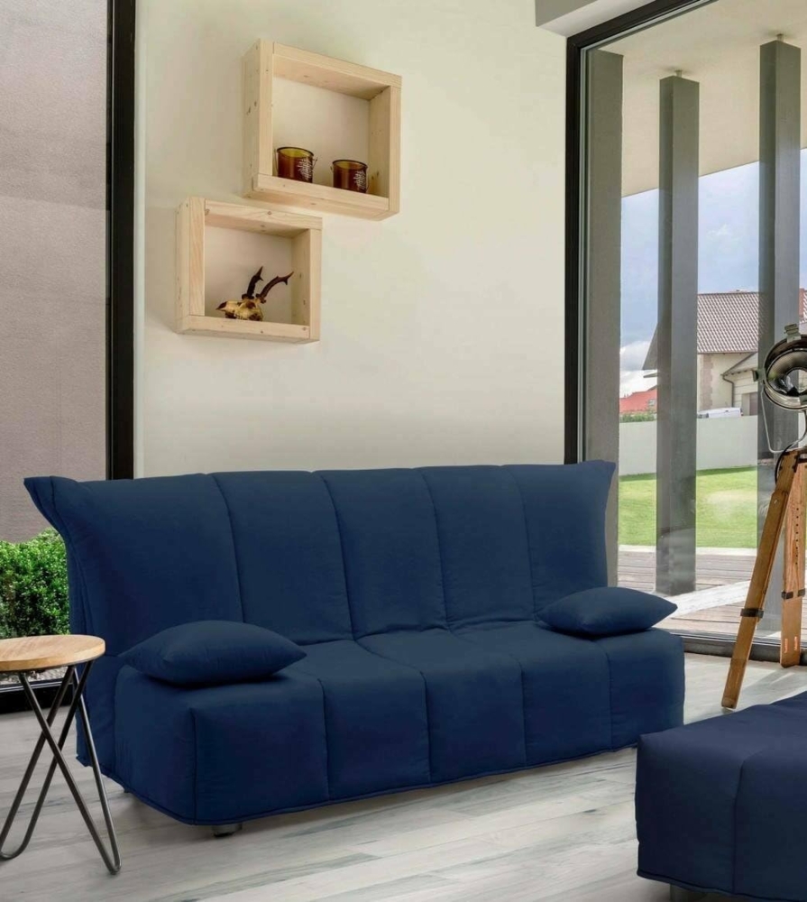 Talamo Italia - 2-Sitzer Schlafsofa Alisee, Wohnzimmersofa mit Trolley-Öffnung aus gepolstertem Stoff, inklusive Kissen, 100 % Made in Italy, 125 x 90 x 85 cm, Blau Bild 1