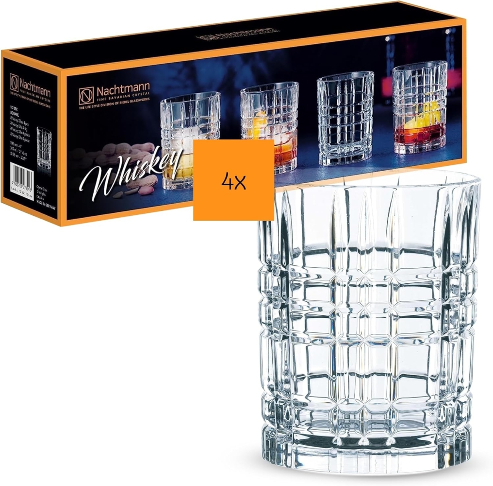 Nachtmann Square Whiskey, 4er Set, Whiskyglas, Whiskybecher, Trinkglas, Kristallglas, 345 ml, 101050 Bild 1