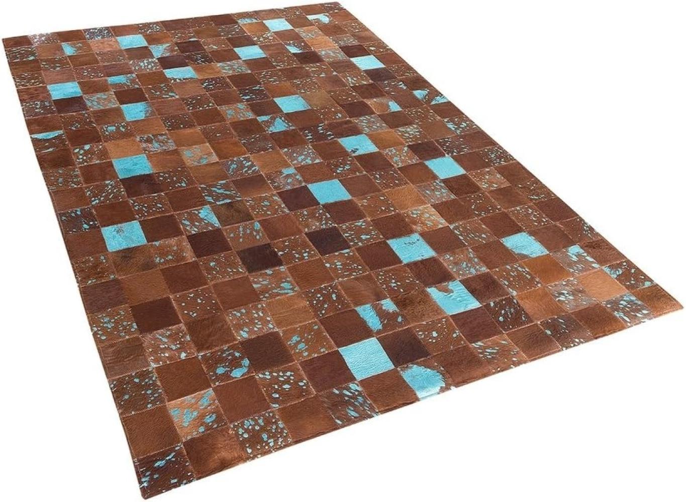 Teppich Kuhfell braun-blau 80 x 150 cm Patchwork ALIAGA Bild 1