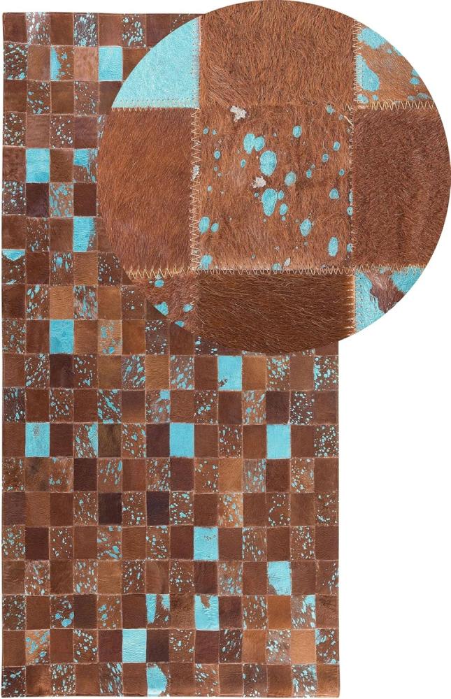 Teppich Kuhfell braun-blau 80x150 cm Patchwork ALIAGA Bild 1