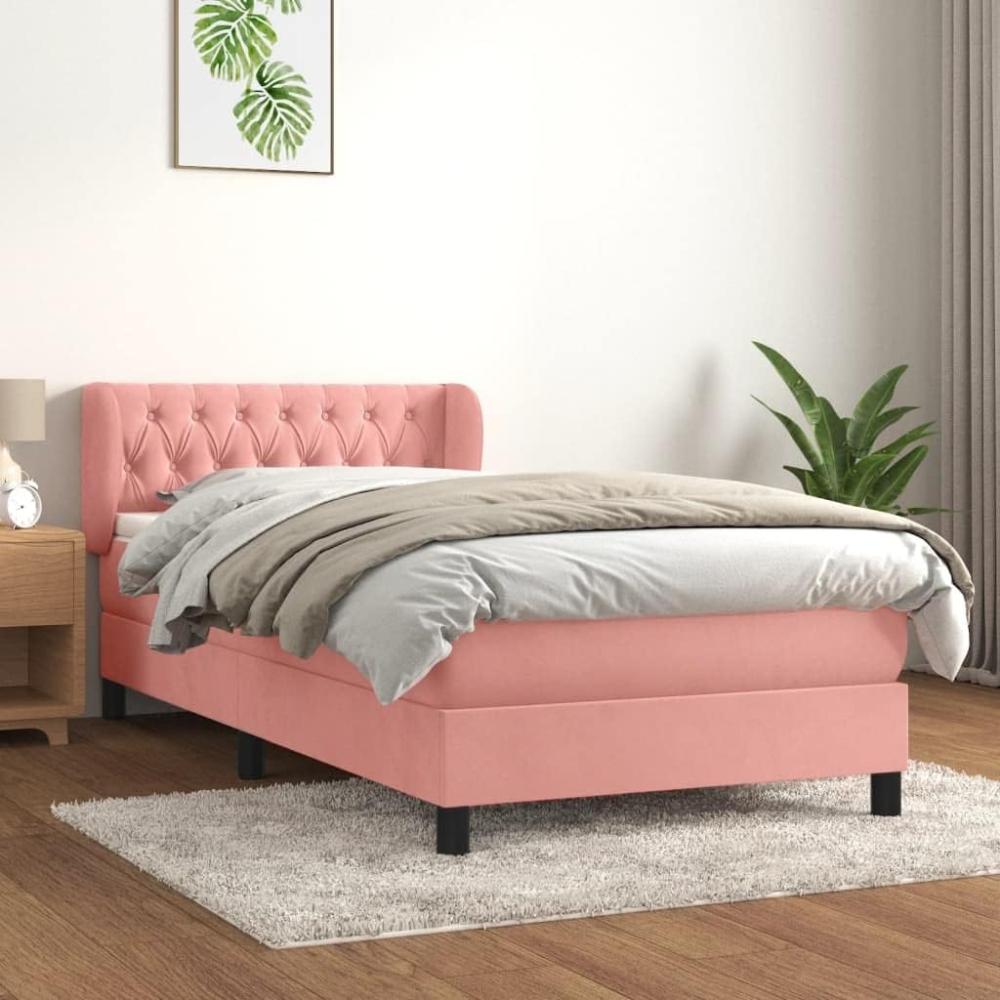vidaXL Boxspringbett mit Matratze Rosa 90x200 cm Samt 3127654 Bild 1