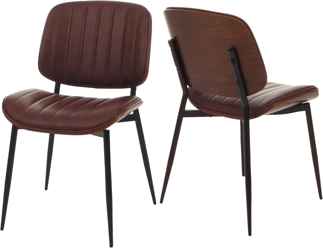 2er-Set Esszimmerstuhl HWC-O44, Küchenstuhl Stuhl, Bugholz Kunstleder Öko-Tex FSC® ~ Walnuss-Optik, vintage braun Bild 1