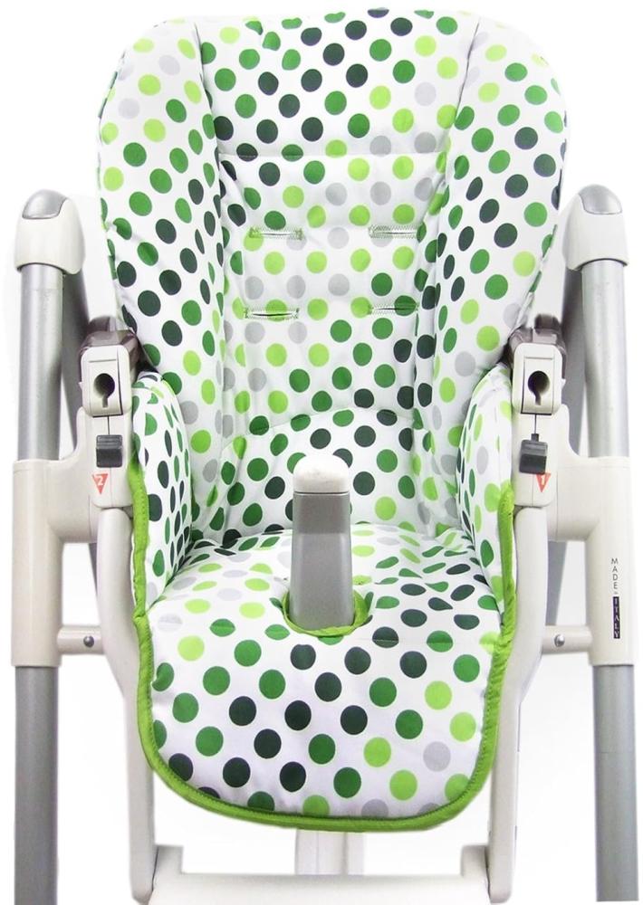 Babys-Dreams Sitzkissen Ersatzbezug für Peg Perego Prima Pappa Diner *20 FARBEN* NEU (Weiß Hellgrüne Punkte XX) Bild 1