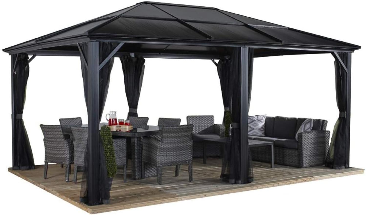 Sojag Alu Pavillon Meridien 1216 | Hardtop Pavillon mit Moskitonetz | Anthrazit | 365x485x270 cm Bild 1