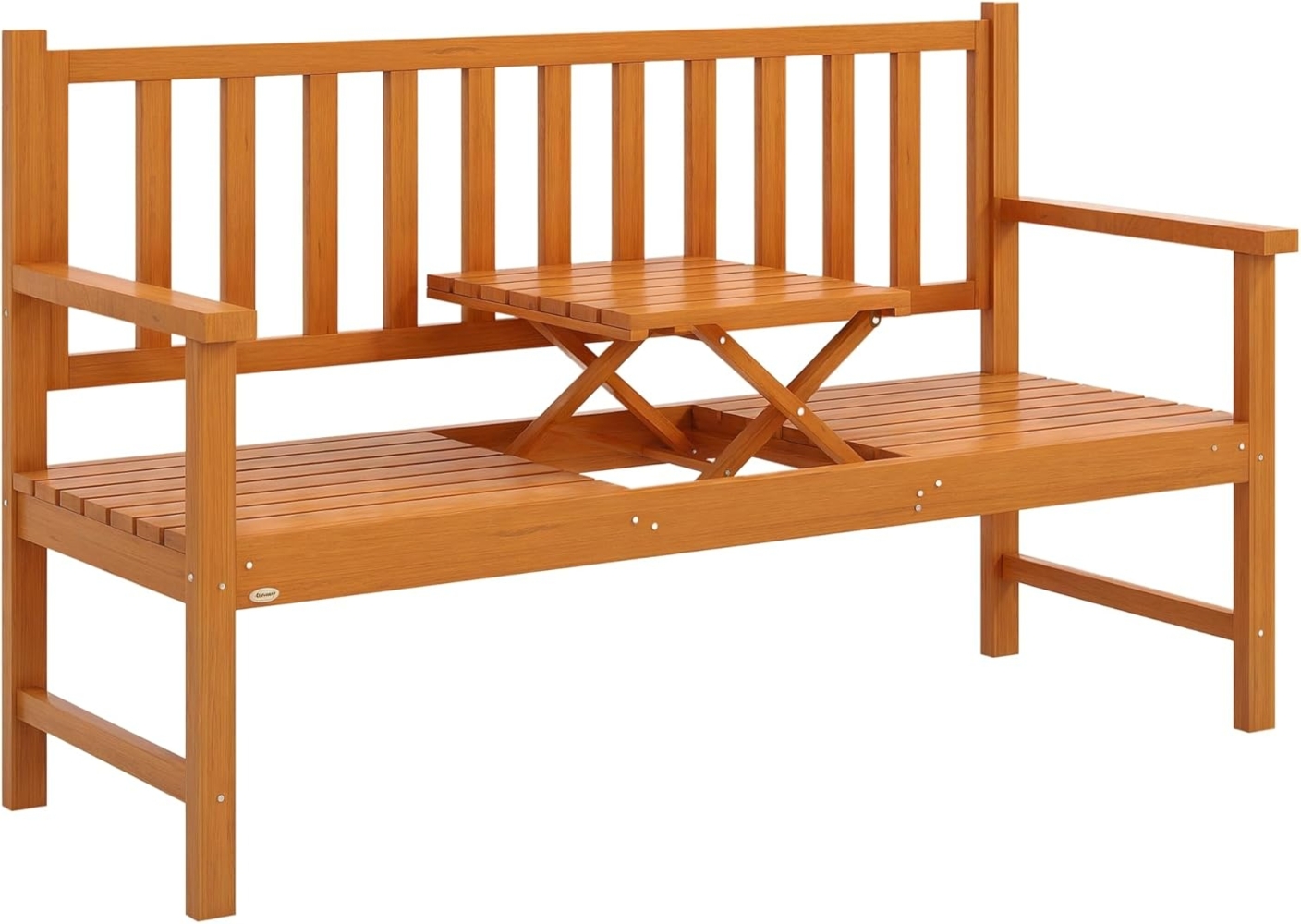 Outsunny Bank 3-Sitzer Sitzbank mit Tisch, Parkbank mit Armlehne (Holzbank, 1-St, Gartenbank), für Balkon, Terrasse, Hellbraun, 153 x 56 x 91 cm Bild 1