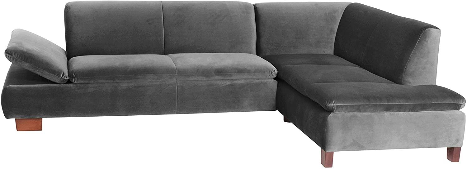 Terrence Ecksofa Samtvelours Anthrazit Buche Nussbaumfarben Bild 1