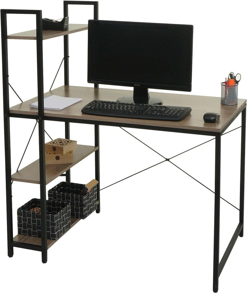 Schreibtisch mit Regal HWC-K81, Laptoptisch Bürotisch Arbeitstisch, 100x60cm Metall MDF ~ grau-braun Bild 1