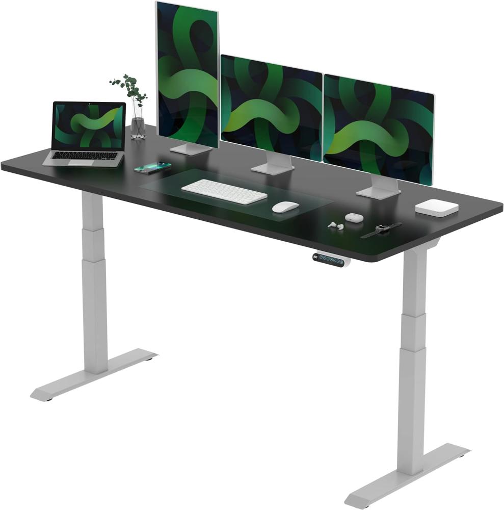 Flexispot E6 Elektrisch höhenverstellbarer Schreibtisch 180x80 cm | Ergonomischer Steh-Sitz Tisch mit Memory Funktion | Beugt Rückenschmerzen vor & Macht produktiver (Schwarz, Gestell Grau) Bild 1