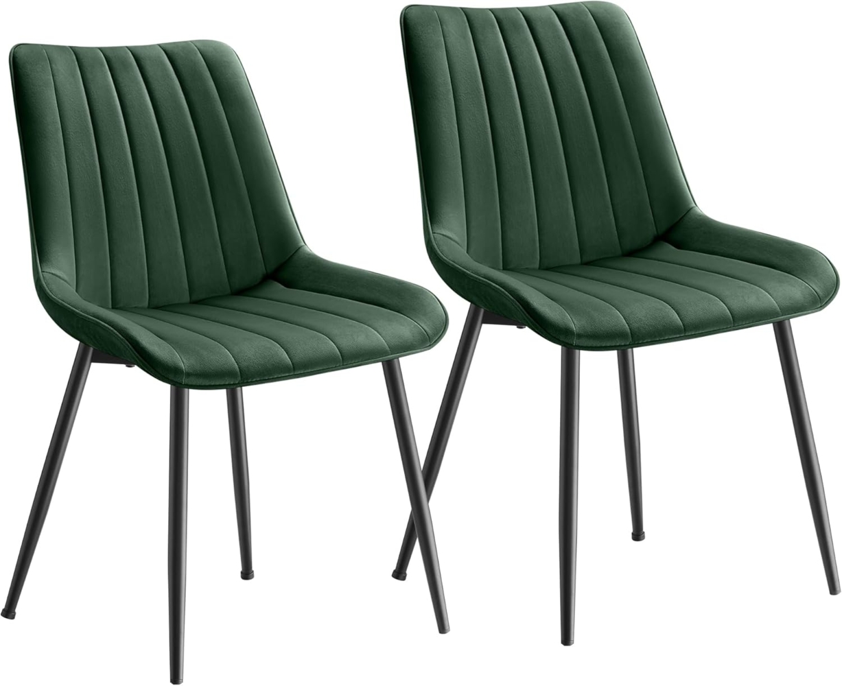 SONGMICS Esszimmerstuhl 2er Set, Küchenstuhl, Samt,Polsterstuhl, bis 120 kg belastbar, Stahlbeine, Gebogene Rückenlehne, für Esszimmer, Küche, grün-tintenschwarz LDC090C01 Bild 1