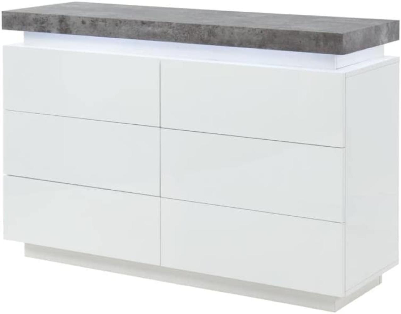 Vente-unique - Kommode mit 6 Schubladen & LEDs - MDF lackiert - Weiß & Beton-Optik - HALO II Bild 1
