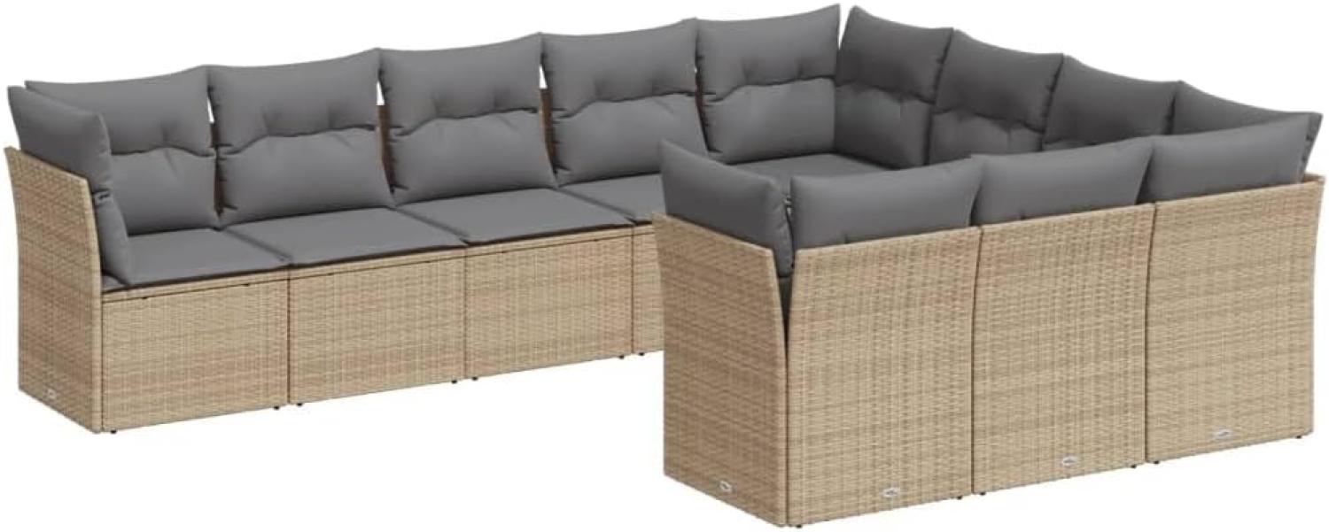 vidaXL 10-tlg. Garten-Sofagarnitur mit Kissen Beige Poly Rattan 3218219 Bild 1