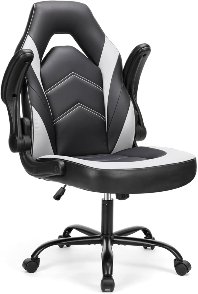 DUMOS Gaming Stuhl - Ergonomischer Gaming Sessel, Verstellbarer Drehbarer Gamingstuhl aus PU-Leder mit klappbaren Armlehnen, Geeignet für Zuhause, Büros usw(Schwarz-Weiß) Bild 1