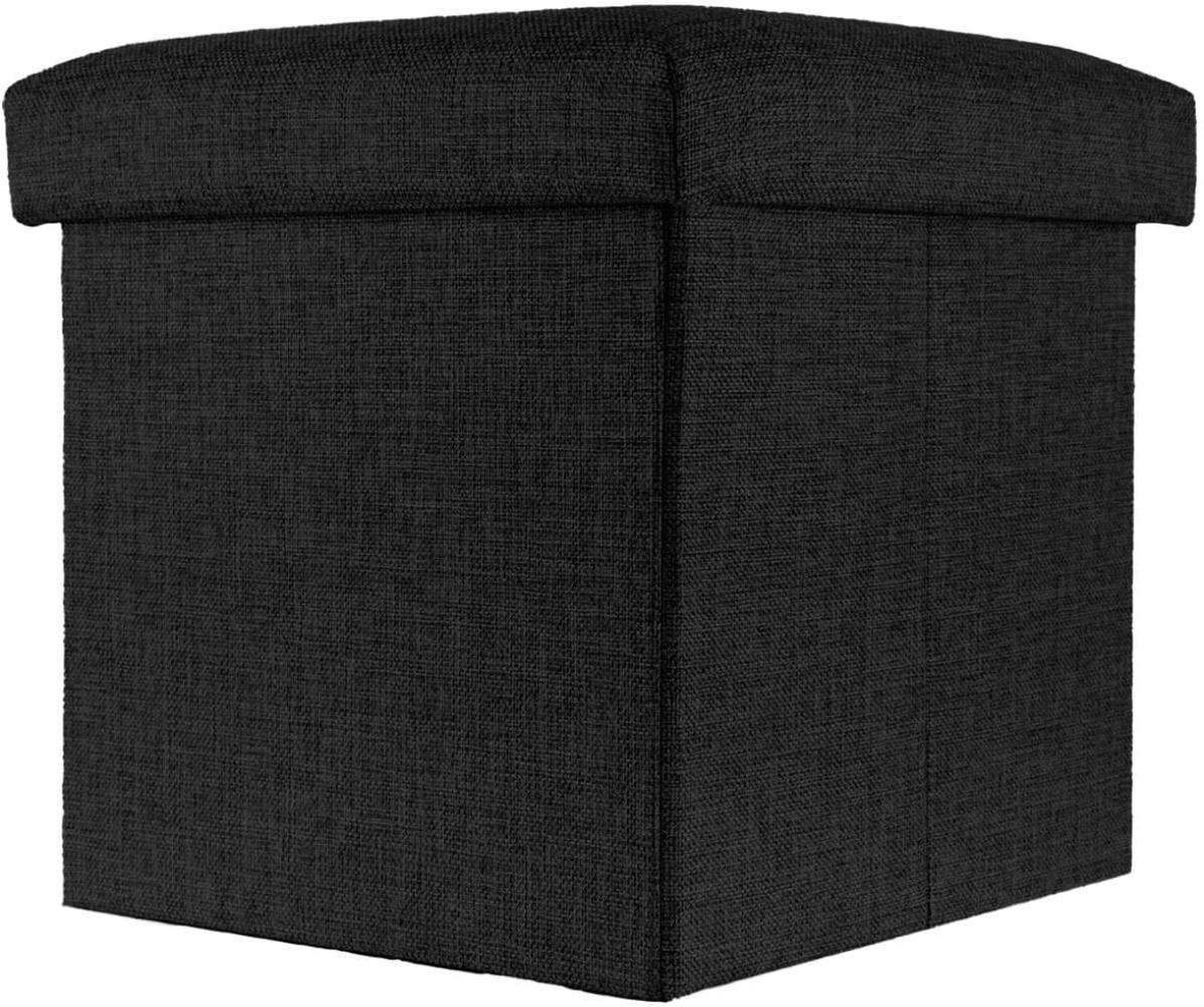 INTIRILIFE Faltbarer Sitzhocker 30x30x30 cm in Diamant SCHWARZ - Sitzwürfel mit Stauraum und Deckel aus Stoff in Leinen Optik - Sitzcube Fußablage Aufbewahrungsbox Truhe Sitzbank Bild 1