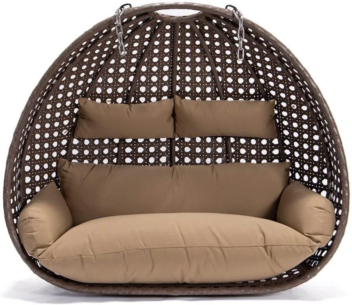 HOME DELUXE Polyrattan Hängesesselnur Korb und Kissen TWIN - Braun Bild 1