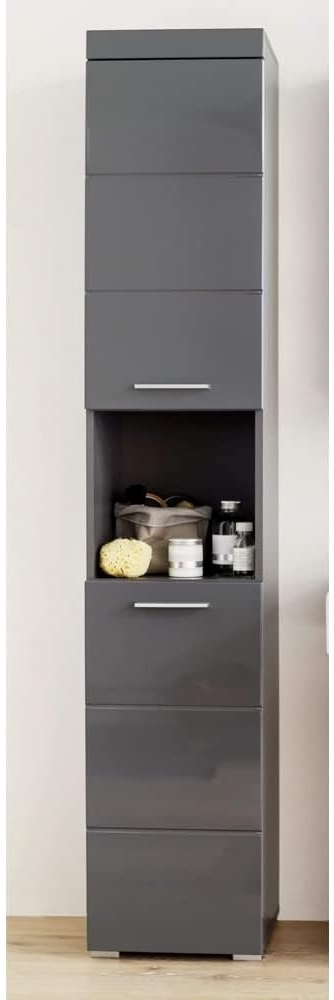 Badschrank ALTENA-19 in Grau Hochglanz, B/H/T: ca. 37/190/31 cm Bild 1