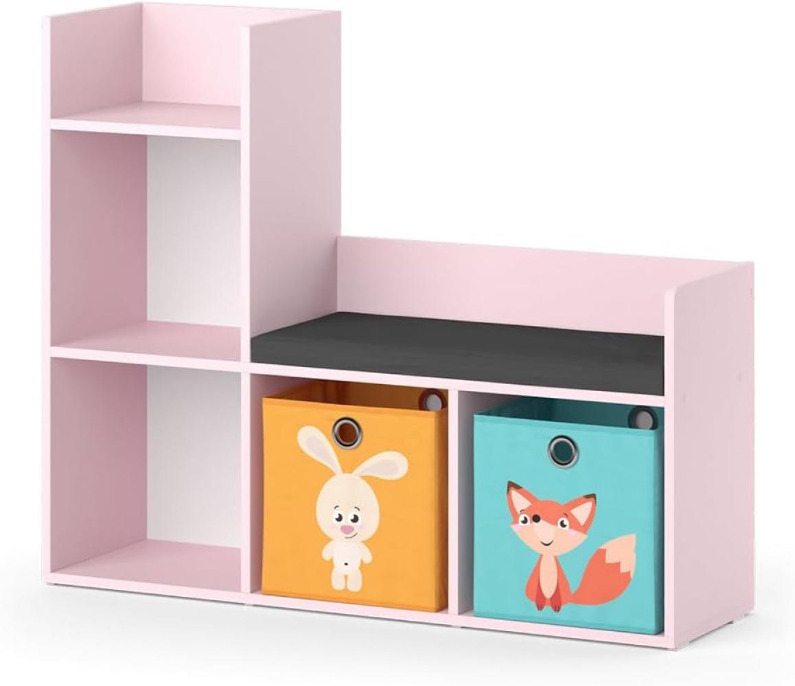 Vicco Regal mit Sitzbank Luigi 107 x 88 cm, Rosa, Kinderzimmer, mit 2 Faltboxen Bild 1