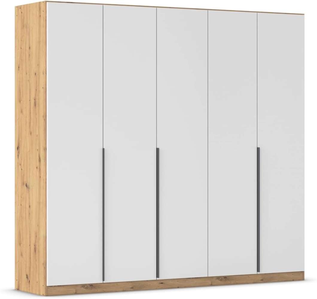 Rauch Möbel Alabama, Kleiderschrank, Garderobenschrank, 5-türig, Zubehör Classic, 3 Kleiderstangen, 6 Einlegeböden, Farbe Weiß/Eiche Artisan, Holz, Griff Grau metallic, 226 x 210 x 54 cm Bild 1