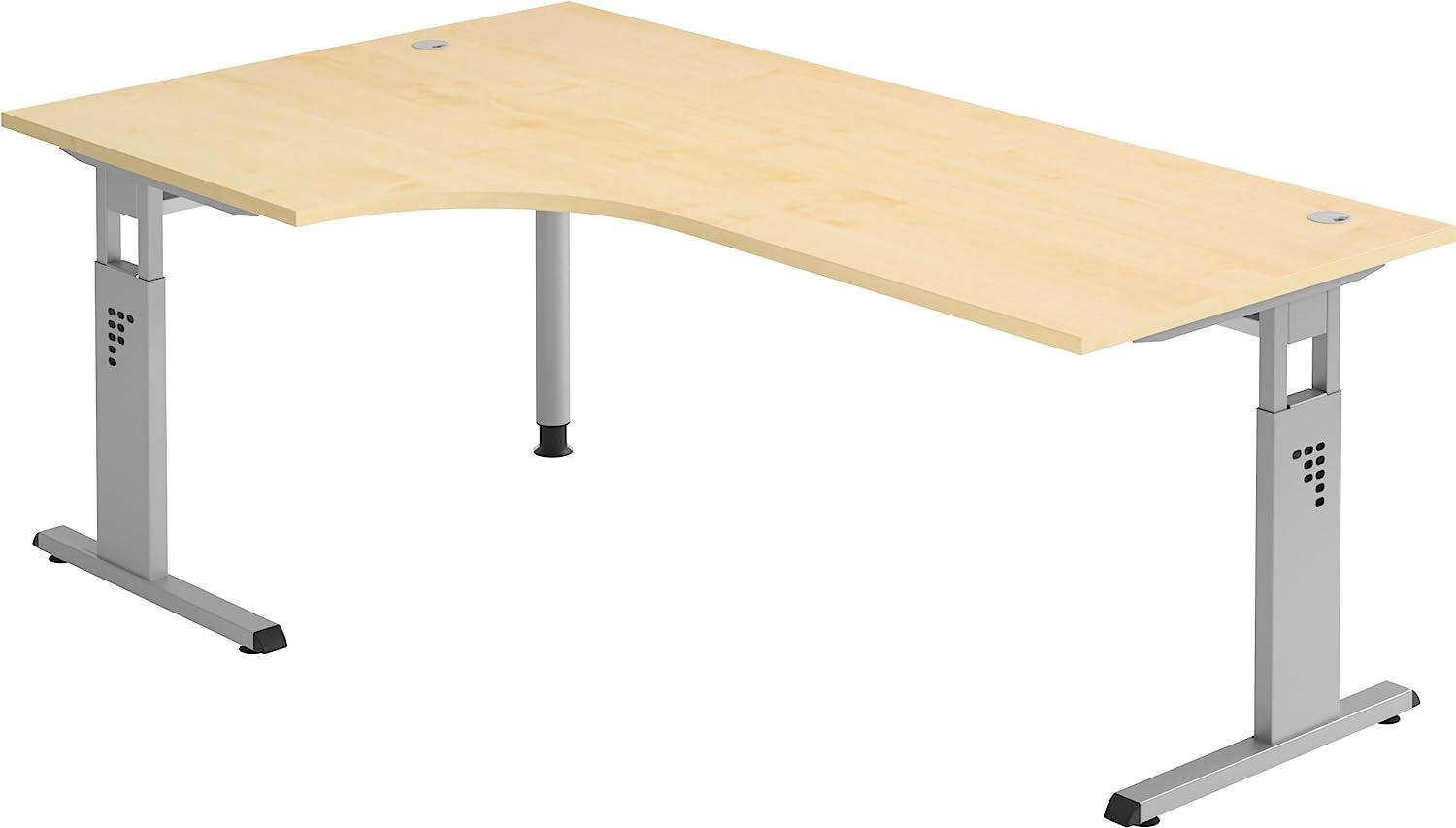 bümö® Eckschreibtisch O-Serie höhenverstellbar, Tischplatte 200 x 120 cm in Ahorn, Gestell in Silber Bild 1