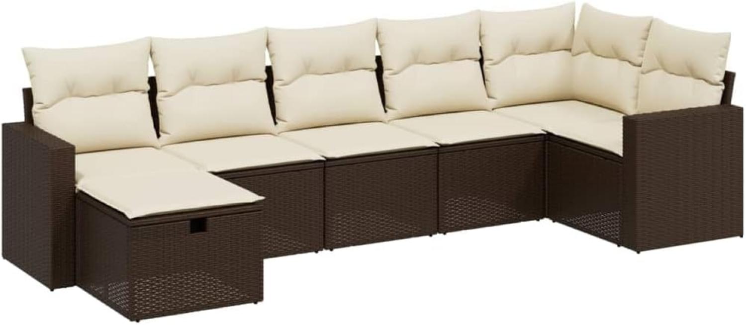 vidaXL 7-tlg. Garten-Sofagarnitur mit Kissen Braun Poly Rattan 3263509 Bild 1