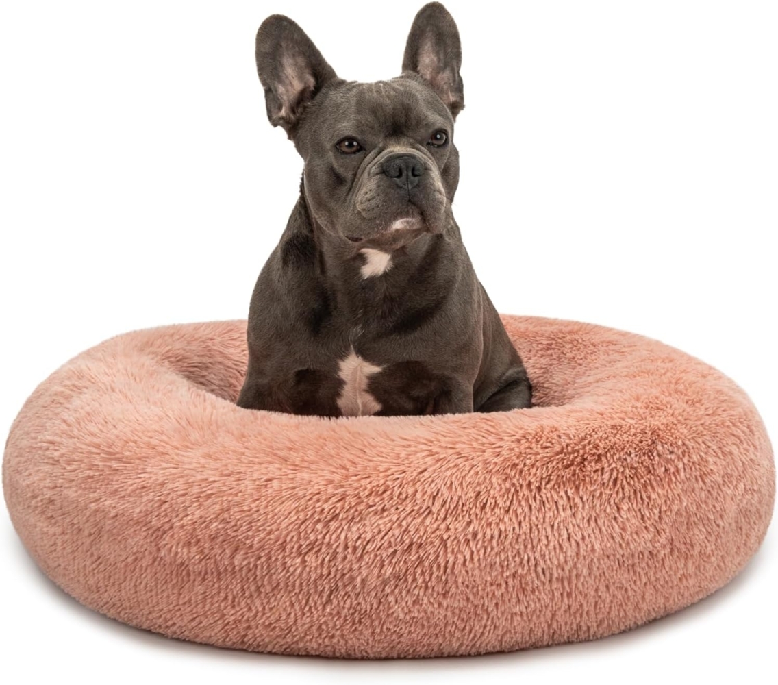 lionto Donutbett für Hunde und Katzen, Flauschiges Hundebett rund für kleine und große Heimtiere, Ø 70 cm, weiches Katzenbett aus kuscheligem Plüsch, Hundekissen mit extra Dicker Füllung, rosa Bild 1
