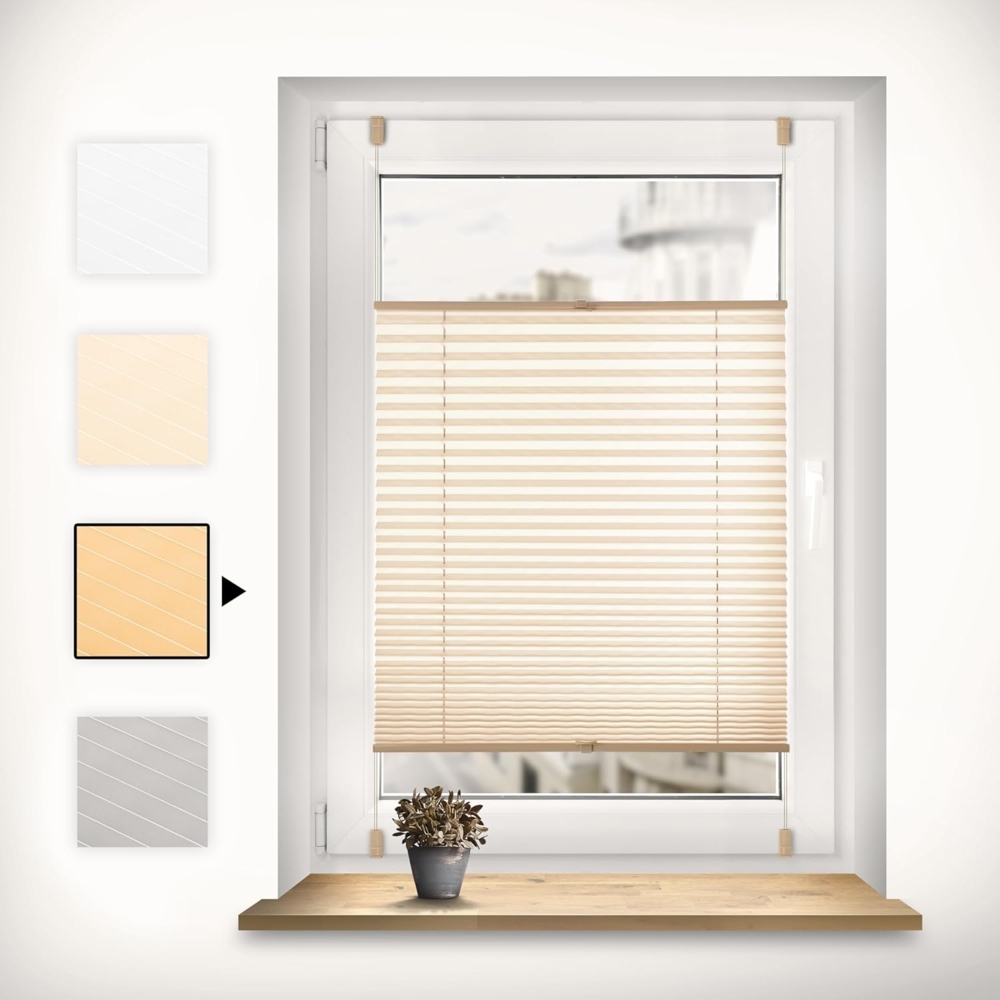 Sonello Plissee Klemmfix ohne Bohren 50cm x 120cm Beige Faltrollo Plisseerollo Jalousie für Tür & Fenster Blickdicht Sichtschutz Sonnenschutz Fertifplissee Rollo Bild 1