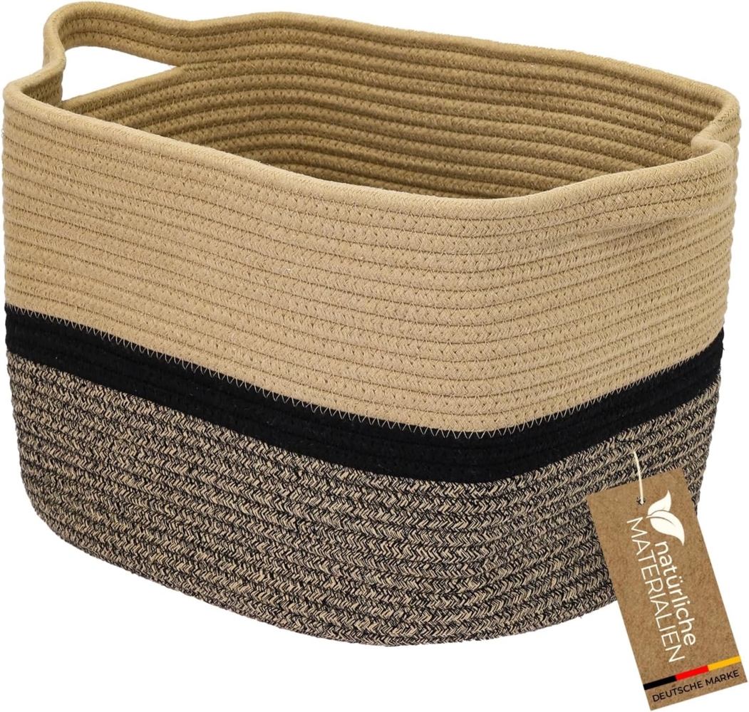 HMF Aufbewahrungskorb Aufbewahrungskorb mit verlängerten Griffen, Korb aus Baumwolle, 36 x 30 x 25 cm, Schwarz-Honig Bild 1