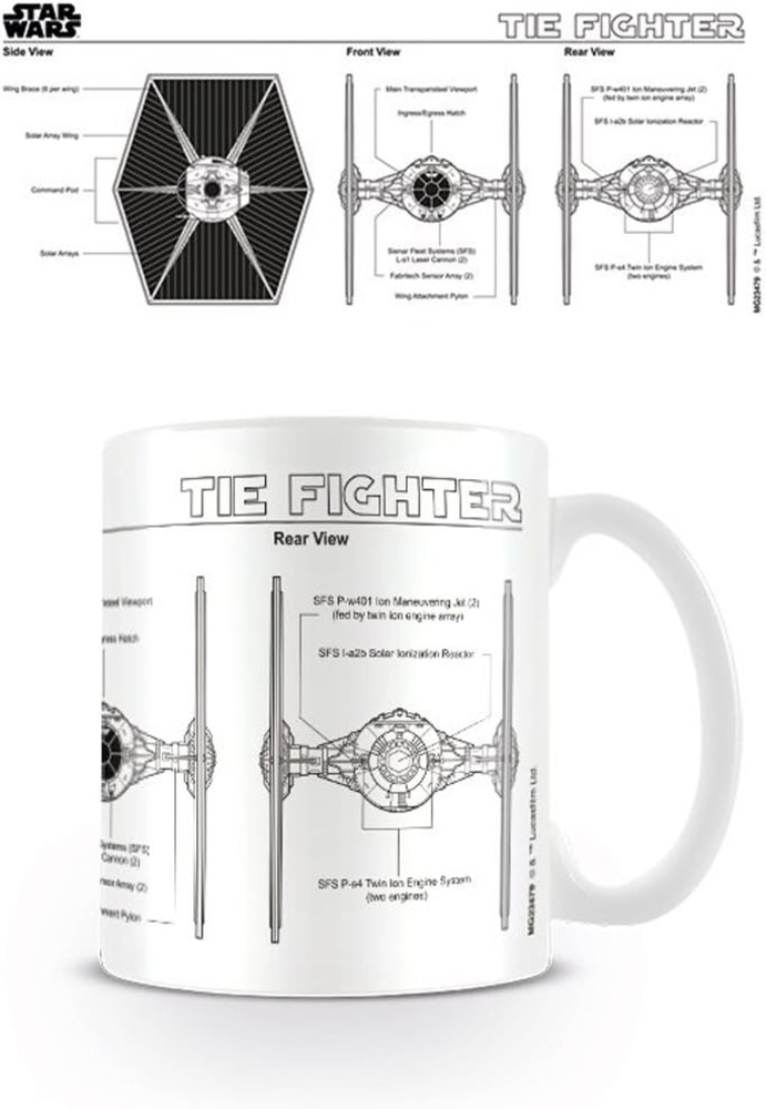 empireposter Star Wars Tie Fighter Sketch Größe (cm), ca. Ø8,5 H9,5 Beschreibung: Krieg der Sterne Keramik Tasse, weiß, bedruckt, Fassungsvermögen 320 ml, spülmaschinen und mikrowellenfest Bild 1