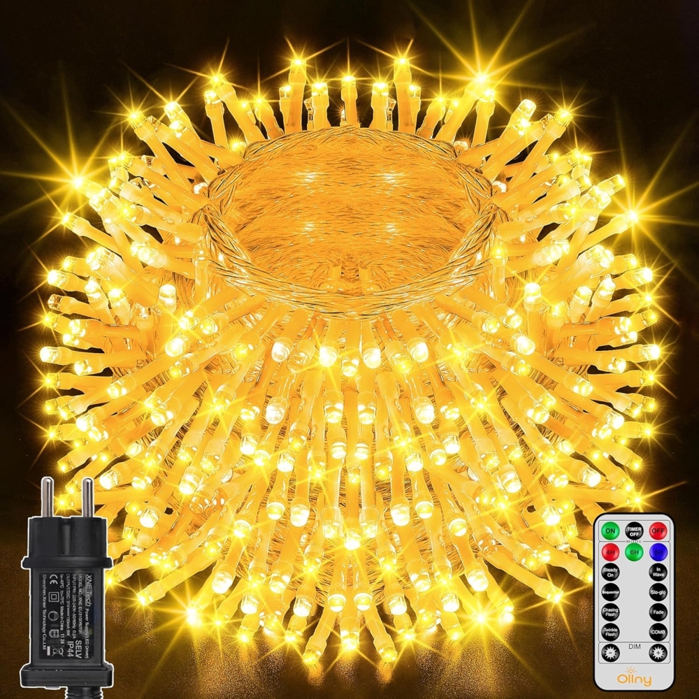 Ollny Lichterkette außen 40M 400 LED, Weihnachtsbeleuchtung außen 8 Modi mit Fernbedienung Timer, IP44 wasserdicht Lichterkette für innen und aussen, Weihnachten Party Hochzeit Garten (warmweiß) Bild 1