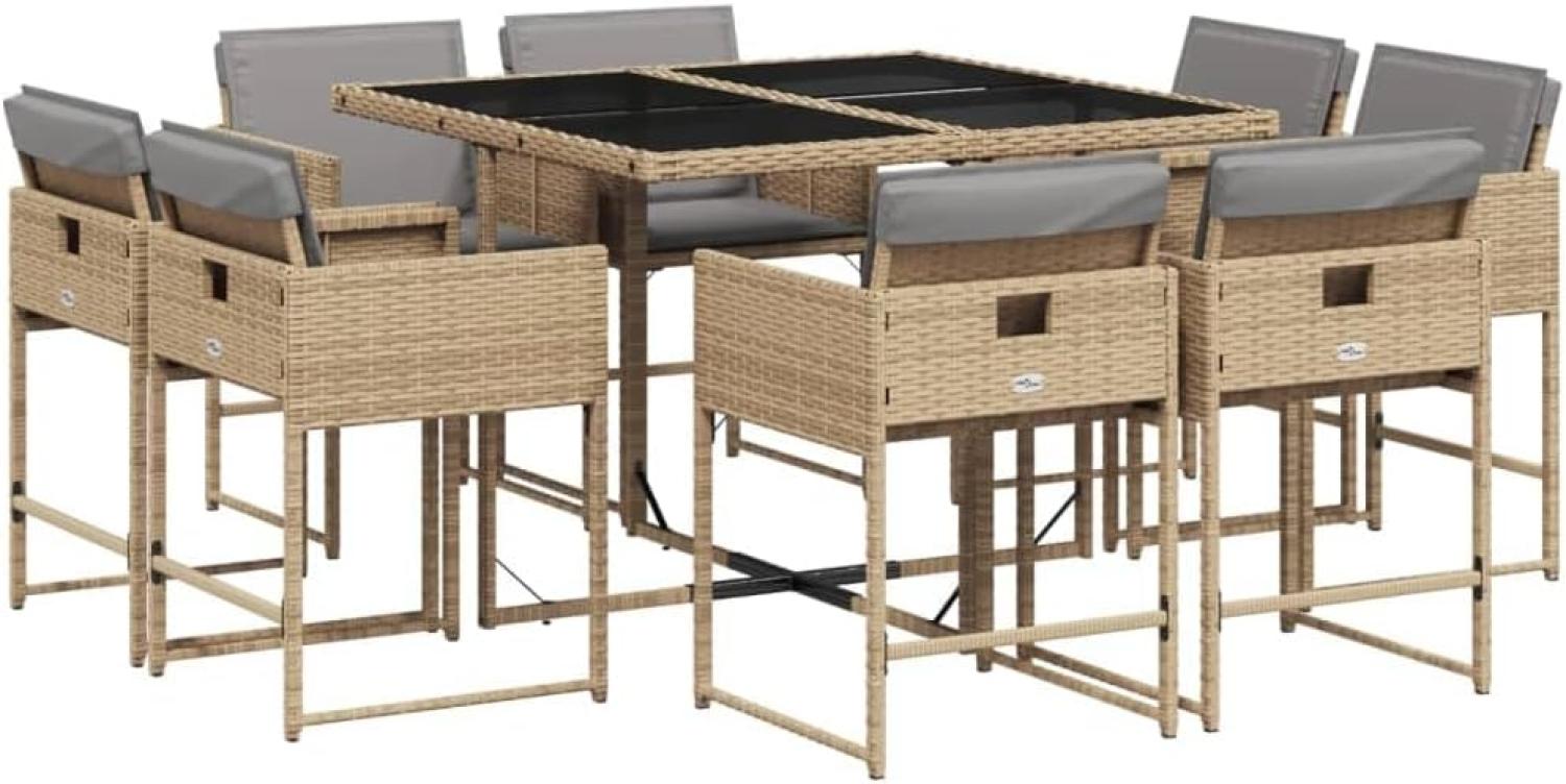 vidaXL 9-tlg. Garten-Essgruppe mit Kissen Beigemischung Poly Rattan 3211380 Bild 1