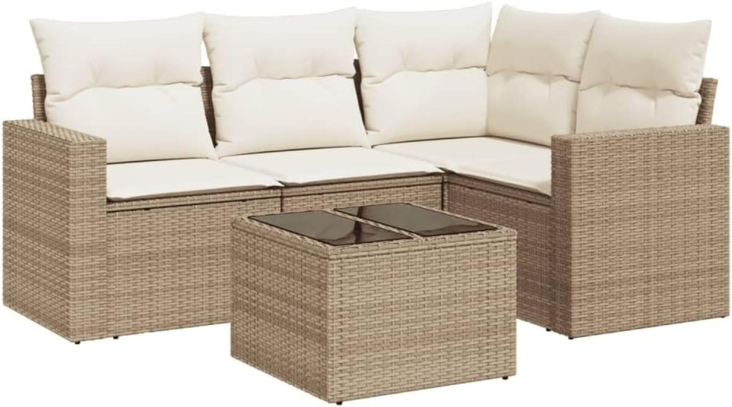 vidaXL 5-tlg. Garten-Sofagarnitur mit Kissen Beige Poly Rattan 3251255 Bild 1