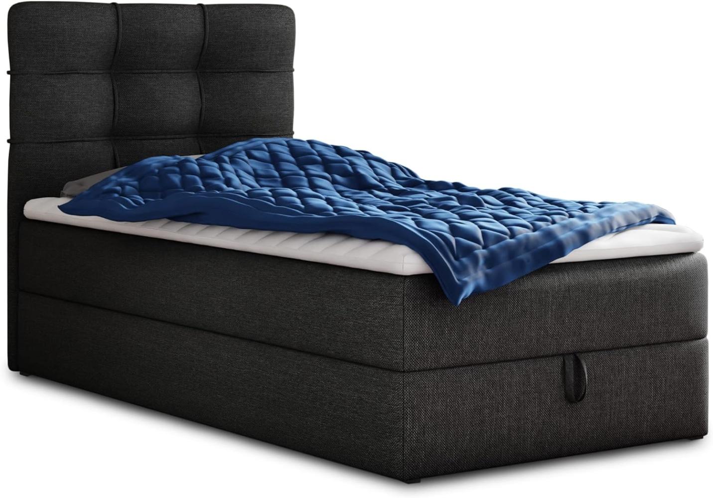 Sofnet 'Best Mini' Boxspringbett mit Bonell-Matratze, Bettkasten und Topper, Webstoff, Schwarz, 120 x 200 cm Bild 1