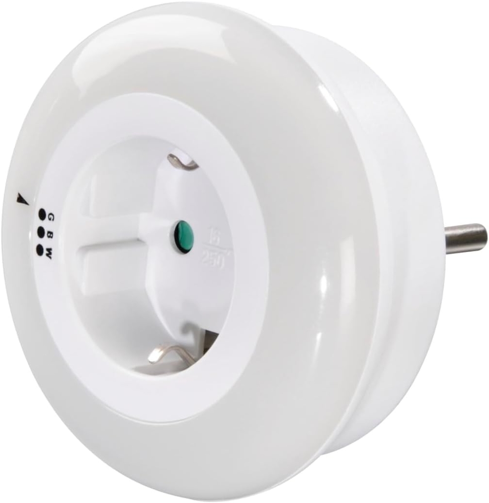 Hama LED Nachtlicht LED Nachtlicht mit Steckdose, Lichtsensor, Berührungsschutz, 3 Farben, Ein-/Ausschalter, Farbwechsel, LED fest integriert, Tageslichtweiß, blau, grün, Weiß, Blau, Grün Bild 1