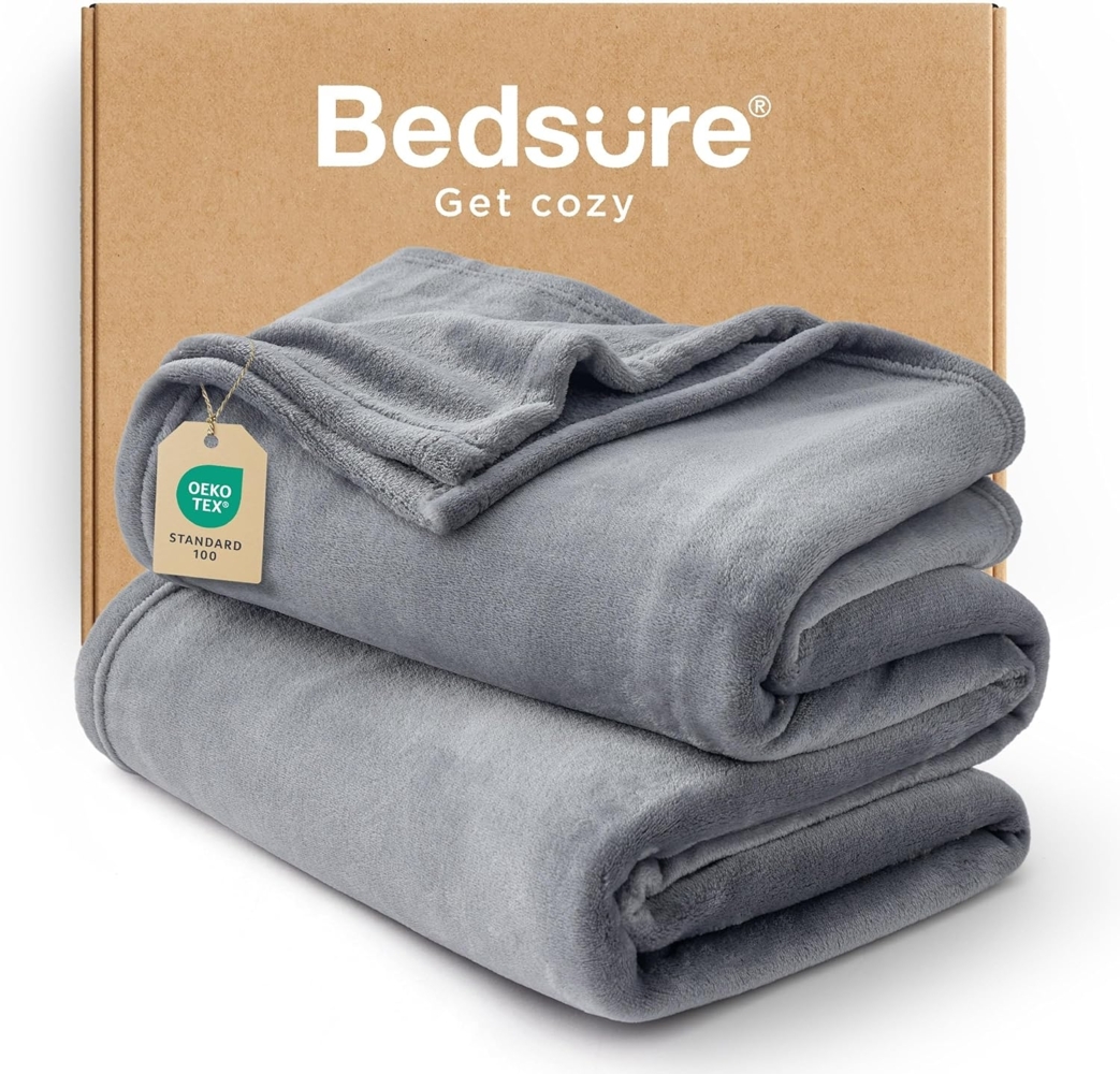 BEDSURE Flauschig Fleecedecke - Wohndecke Warm Winter Weich, Sofadecke XXL, Decke Couch Blanket, Große, Wohn- & Kuscheldecken 220x240 cm, Sofa überwurfdecke Grau Bild 1