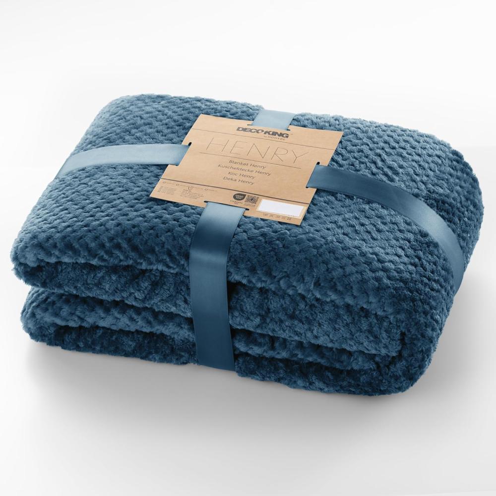 DecoKing Kuscheldecke 220x240 cm Decke Microfaser Wohndecke Tagesdecke Fleece weich sanft kuschelig skandinavischer Stil Marineblau Henry Bild 1